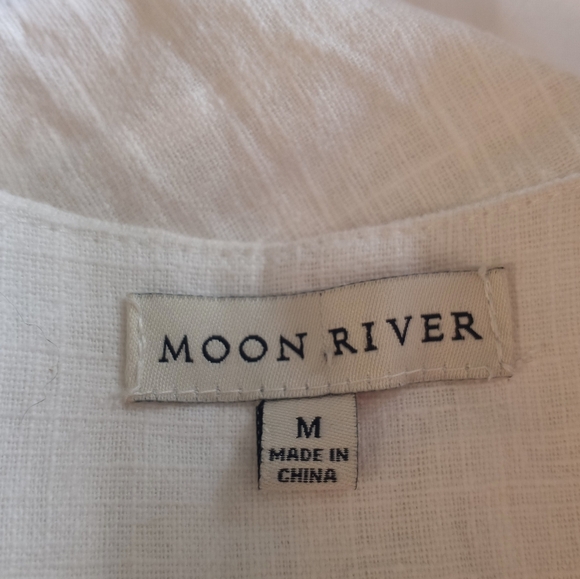Moon River Classic Preppy Linen Coastal Button Front VNeck A Line Pocketed Dress - Picture 7 of 7